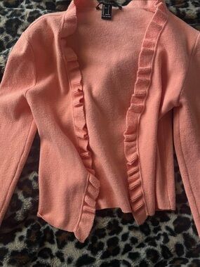 Liz Claiborne Coral Pink Ruffle-Trim Cardigan